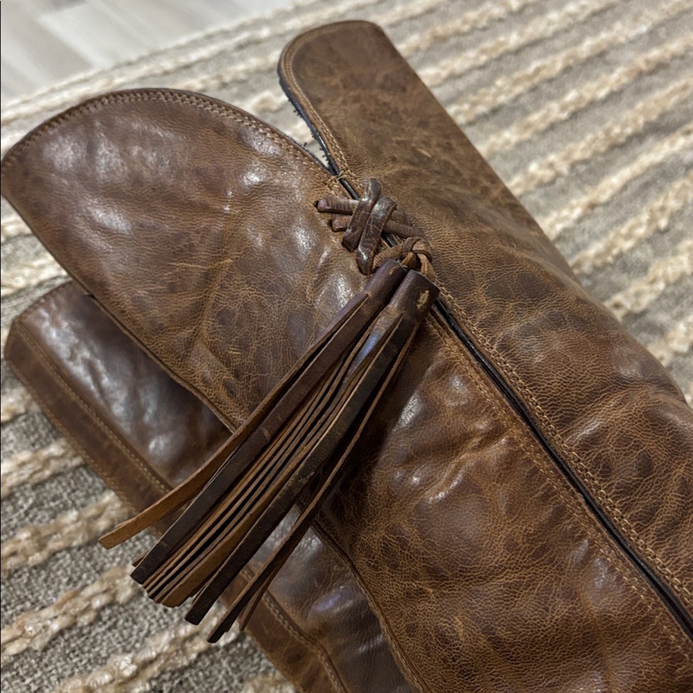 Ariat Women Brown Zipper Tassel Cowboy Leather Western Boots Size 8 - Picture 12 of 16